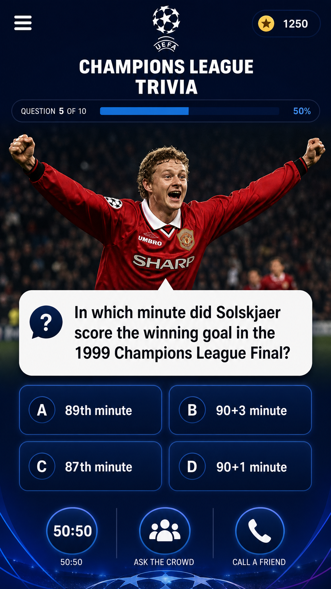 Champions League trivia insert - Solskjaer scored in the 3rd minute of added time